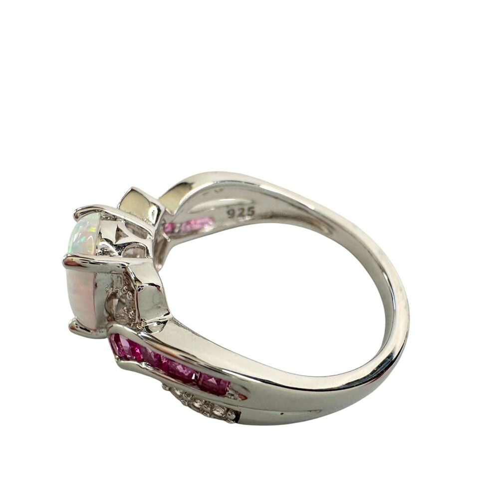 Beautiful Lab Created Opal & Sapphire Ring - Size 7 - Picture 10 of 15